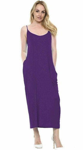 Women Sleeveless Strappy Long Loose Cami Maxi Pocket Summer Causal Dress 8/26 - Picture 9 of 9