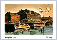 Postcard Boston MA View of Long Wharf Artist R.E. Kennedy