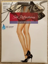 Hanes Silk Reflections Contrl Top Barely Black Q00718 Pantyhose Size CD (sealed)