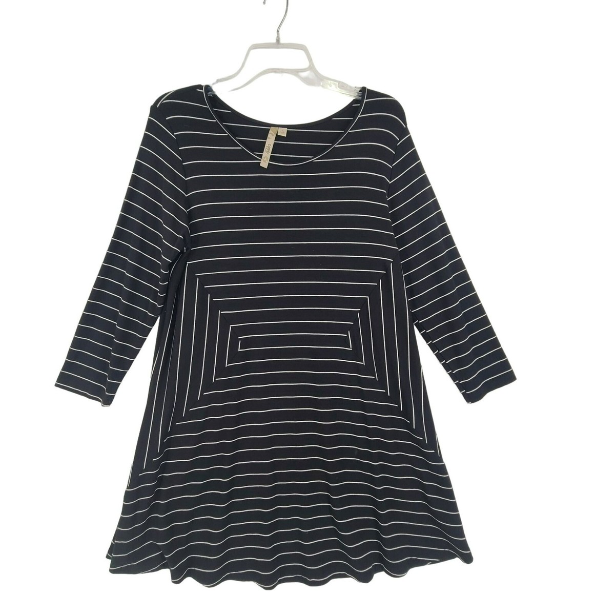 Comfy USA Dress Long Sleeve Women's Size Large black/white striped  lagenlook | eBay