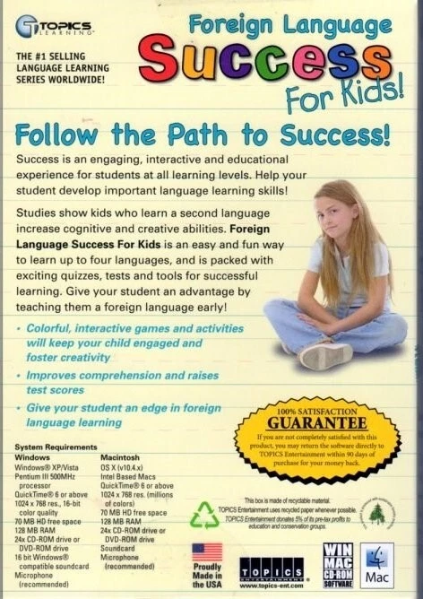 Foreign Language Success for Kids Ages 6-12 (CD, 2008) Win/Mac - NEW in BOX - Image 2 of 3