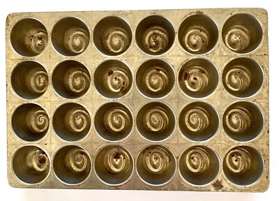 3 antique candy/chocolate molds (24/25 indentations). 2 Swiss, tiny amt rust