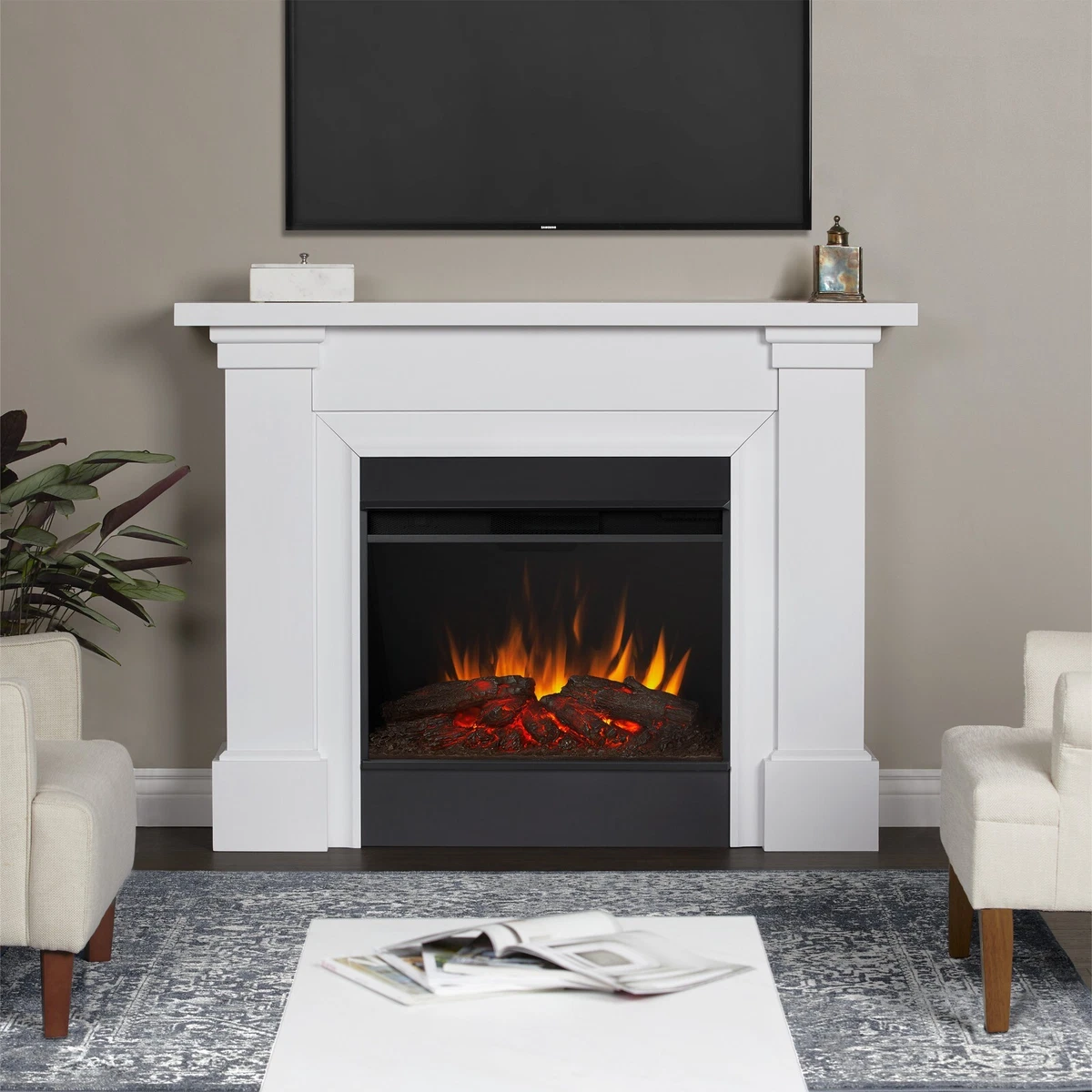 Real Flame Electric Fireplace Manus Grand Infrared X-Lg Firebox White | eBay