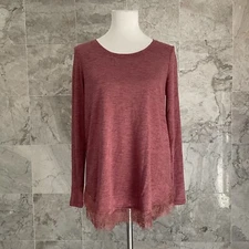 NWT LC Lauren Conrad Burgundy Lace-Hem Tee M