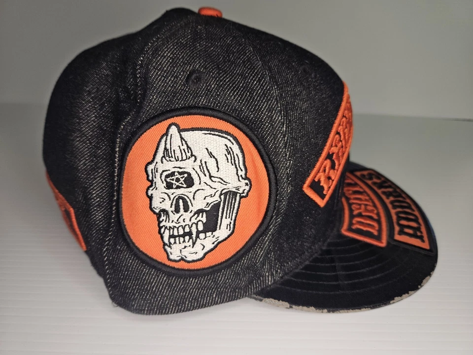 Gorra Rebel 8 vs Death Adders ala de cuero/denim con parches talla 8 vintage Foto 3 de 4