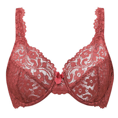 MELENECA Women s Full Coverage No Padding Lace Underwire Bra Cabernet Red