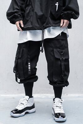 Black Streetwear Trousers Japanese Style Cargo Joggers Techwear Urban Pants