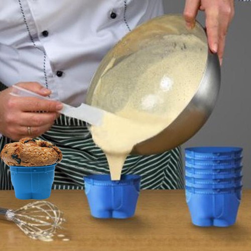 Muffin Top Moulds Denim Jeans Cake Silicone Mould X4 Cupcake Cases Baking Crafts - Picture 3 of 10