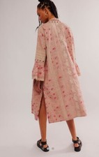 Free People On The Road Duster Floral Eyelet Lace Trim Grommet Rose Combo S NWT