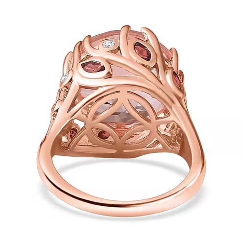 Morganite Colour Quartz Red Garnet & Zircon Ring in 18K Rose Gold Vermeil Silver - Picture 5 of 6