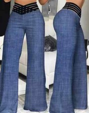 Elegant High Waist Flared Women Pants Office Casual Crisscross Casual Trousers