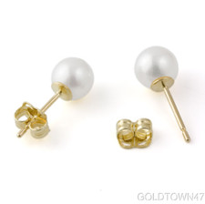 14K Yellow Gold Shiny White Cultured Pearl Earring Available 4, 5, 6, 7, and 8mm