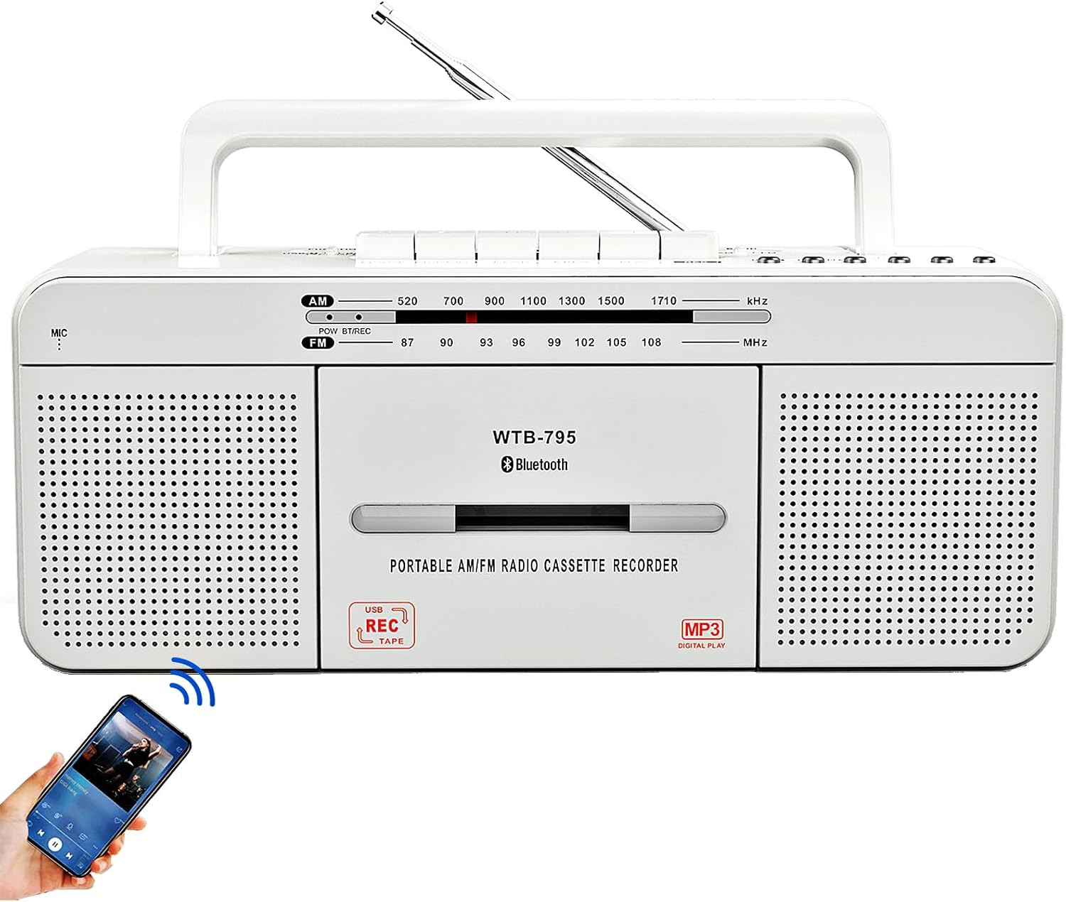 Vintage Cassette Player Recorder, Portable Tape Player with Usb/Bluetooth/Am/Fm