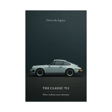 Porsche 911 Poster – Light Blue Classic Sports Car Wall Art, Vintage Decor Print