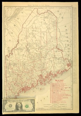 1901 Antique Maine Railroad Map Large Maine Central RR BAR CN RR Atlas Map DATED