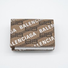 BALENCIAGA Tri-Fold Wallet Brown BB Monogram Leather