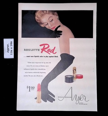 1953 HARRIET HUBBARD Ayer ROULETTE Red Smart New Lipstick Color Print Ad 55380