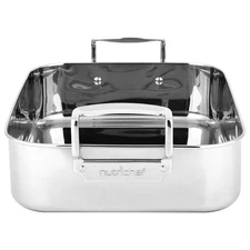 NutriChef 14" Stainless Steel Kitchen Roasting Pan w/ Polished Wire Rack