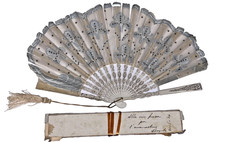 Ventaglio antico in legno e seta dipinta con custodia dedicata