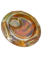 Very Unique Marigold Carnival Glass Ashtray Spot To Hold Cigarettes And Lighter?