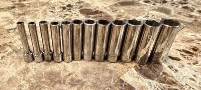 Snap On 112STMMY Chrome 1/4  Drive Metric 6pt Flank Drive 5-15mm Deep Socket Set