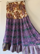 Vintage Patchwork Boho Silk Skirt Unique Statement Piece