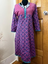 Women’s XL Pink Navy Cotton Embellished Tunic Dress