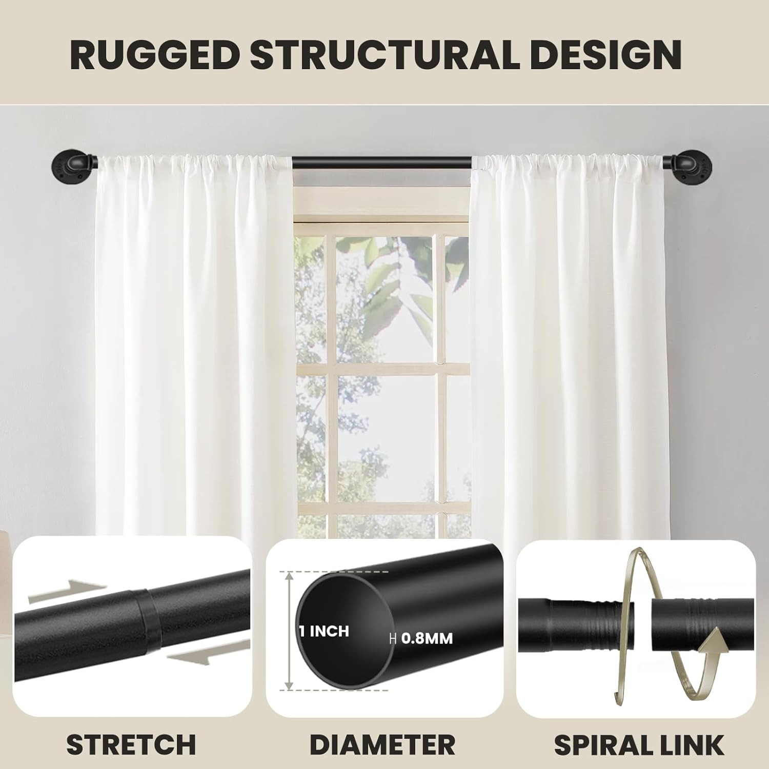 16" to 28" Long Window Curtain Rod Sturdy hanger Wall-Mounted for Window Closet