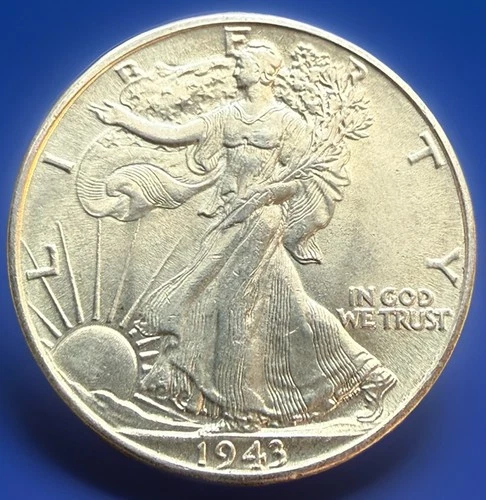1943-P Walking Liberty Half Dollar. UNC. 90% Silver, Blast White. WD-004