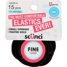 6 Pack Scunci No Damage Fine Hair No Damage Hair Elastics, Brown, 15 Ct