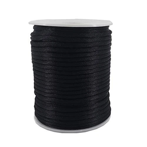 3mm Black Satin Cord 50 Yards Polyester Rattail Silk Thread for Jewelry Making