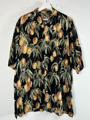Tori Richard Mens Black Hawaiian Camp Aloha Shirt XXL Mango Print Button Up