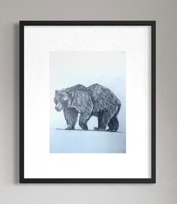 ORIGINAL ANIMAL DRAWING, BEAR, HAND DRAWN PENCIL on Paper 12X9 ART
