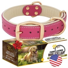 ADITYNA Heavy-Duty Pink Leather Dog Collar for Medium Dogs - Soft Padded for ...