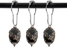Set of 12 Bats Shower Curtain Hooks Rings, Gothic Vampire Bat, Halloween Party S