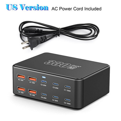 330W GaN USB-C Charger 100W PPS Fast Charging Station for Laptop Phone US Stock