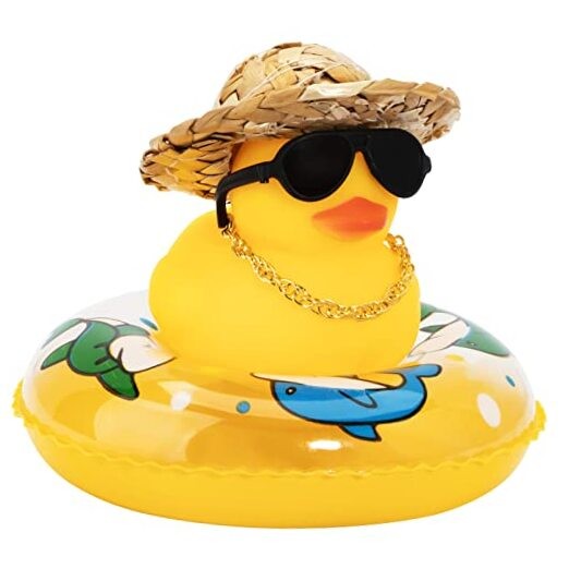 Yellow Rubber Duck Car Dashboard Decoration with Straw Hat