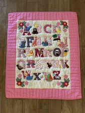 Hawaiin Style Hanging Wall Quilt Baby Pink Alphabet ABCs 38" x 48" W/ Back Tabs