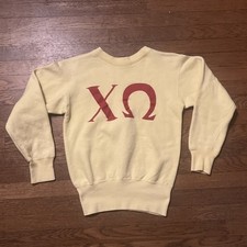 50s VINTAGE Champion Running Man Sweatshirt XS Yellow Flock Petite Fraternity