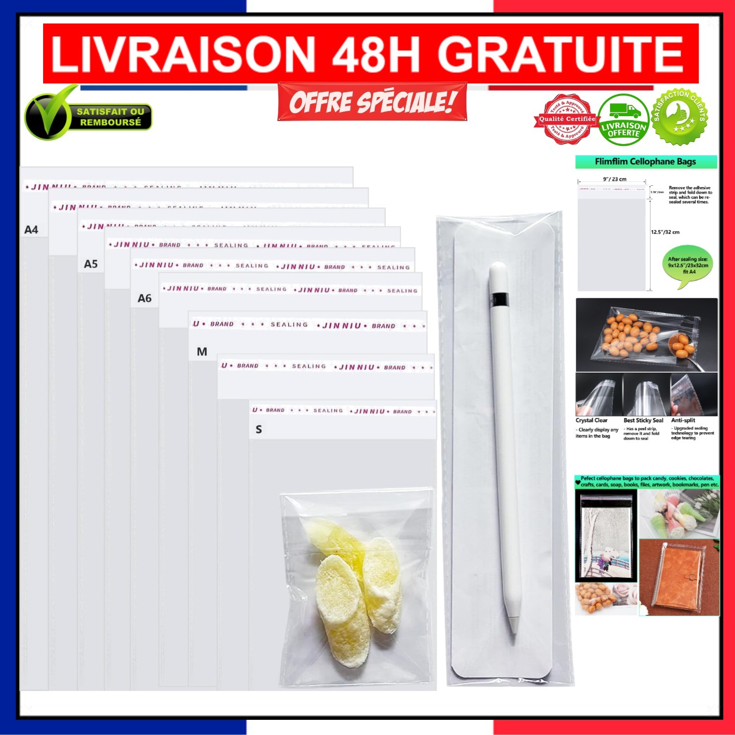 Sachets en cellophane A4 pour organiser vos recettes de cuisine et photos