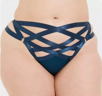 NEW Torrid Womens 6X 30 Overt Strappy Satin Tanga Panty Poseidon Blue Lingerie