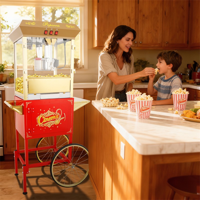 16Oz Commercial Popcorn Machine With Cart and 16 Oz Kettle & 3-Switch Control