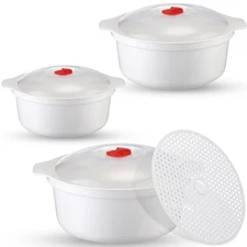 3 Pieces Microwave Bowls with Lids Assorted Sizes Soup Bowl with Lid and Steam R