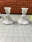 Vintage Pair of Milk Glass Candle Holders, 4.75” Tall, VGC