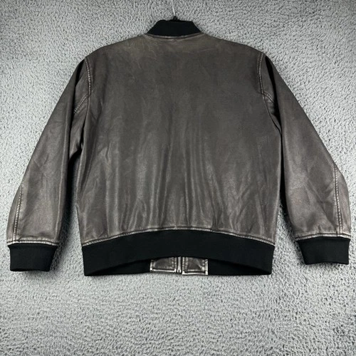 Abercrombie & Fitch Jacket Mens Small Relaxed Vegan Leather Bomber Grey Full Zip image 12