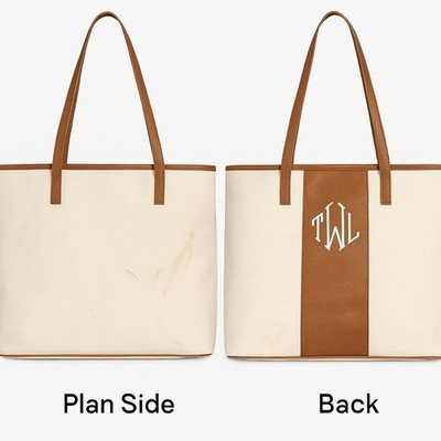 MARLEYLILLY Canvas Tote Bag with Monogram  TWL    Brown Faux Leather Trim NEW