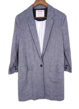 Anthropologie Cartonnier Small Blue Forest Park Long Boyfriend Button-Up Blazer