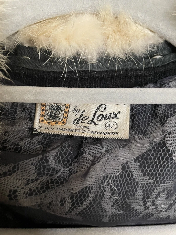 Cárdigan Suéter Vintage Años 50 Retro Glam Negro Cachemira y Visón Blanco Foto 2 de 4