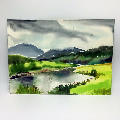 Original Watercolor Painting By Murray Keshner Mountain Landscape River Hills Ebay