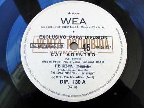 ELIS REGINA 45 PROMO Cai Dentro TOP LATIN JAZZ BOSSA 1979 Exclusive Edition - Picture 2 of 3